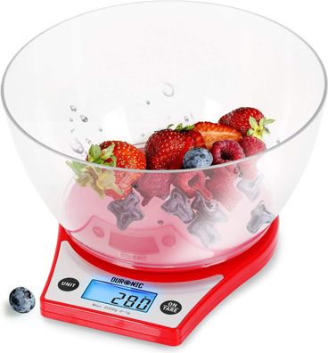 Duronic KS6000 RD Digitale Küchenwaage 5kg 2,5L Schüssel Tara-Funktion
