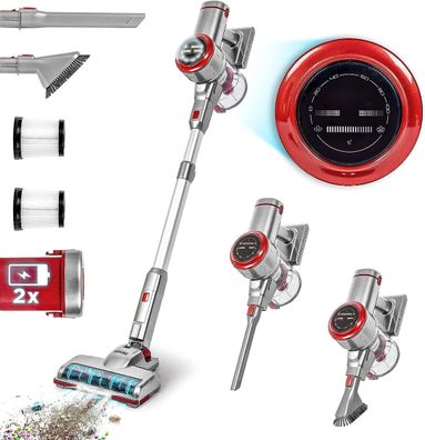 Duronic VC28 Akku Staubsauger kabellos 50 Min LED Bürste für Tierhaare