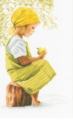 Lanarte PN-0021213 Mädchen mit Apfel Kreuzstichpackung