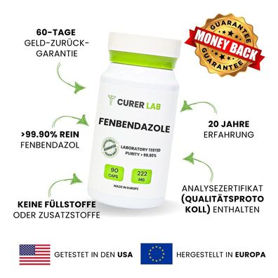 Fenbendazol (Fenben) 222 mg, Reinheit > 99,90 %, 90 Kapseln, Curer Lab