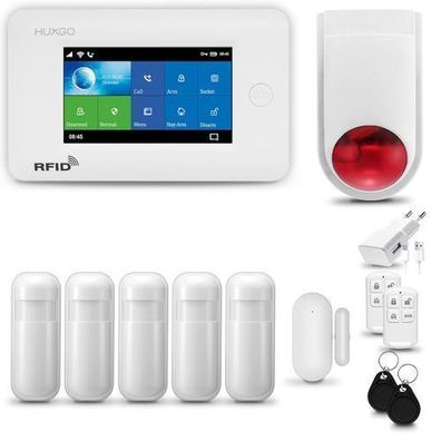 Alarm System mit Funk Alarmsirene HXA006 4G, 5x Bewegungssensor, Smart Home Security