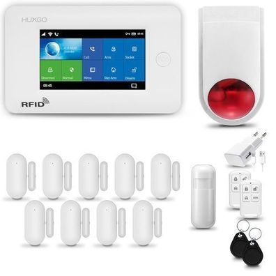 HXA006 Funk Alarmanlage Set fürs Haus WiFi + GSM 4G mit Alarmsirene, 12x Türsensoren