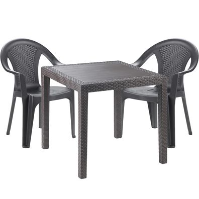 3tlg Bistrogarnitur Gartengarnitur Kunststoff Tisch + 2 Stapelstühle Anthrazit