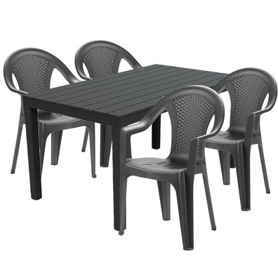 5tlg Gartenmöbel Outdoormöbel Sitzgarnitur Kunststoff Tisch 138x80cm Stapelstuhl