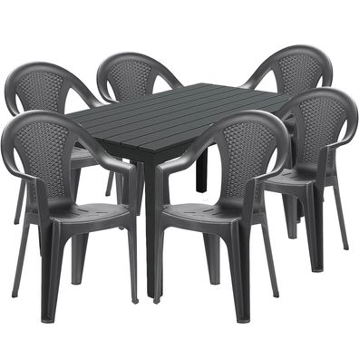 7tlg Gartenmöbel Outdoormöbel Sitzgarnitur Kunststoff Tisch 138x80cm Stapelstuhl