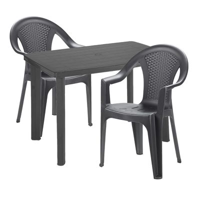 Mojawo® 3-teilige Bistrogarnitur Kunststoff Bistrotisch Eckig 100x70cm Anthrazit