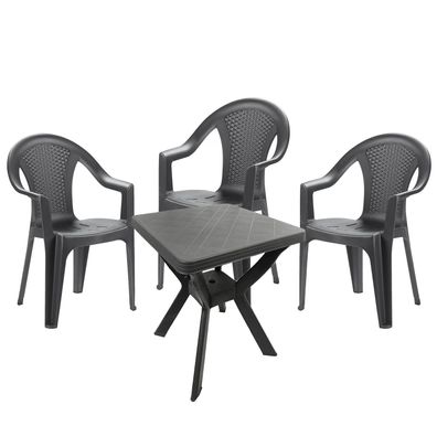 4-teilige Gartengarnitur Bistrogarnitur Kunststoff Gartenmöbel 70x70cm Anthrazit