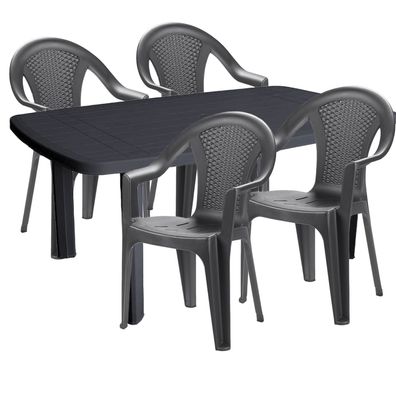Mojawo® 5-teilige Gartengarnitur Kunststoff Esstisch Eckig 140x90cm Anthrazit