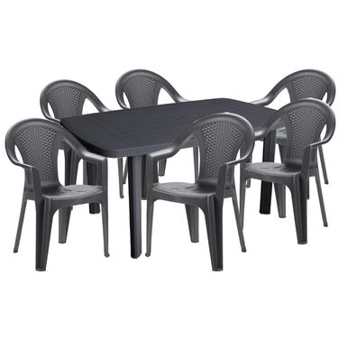 Mojawo® 7-teilige Gartengarnitur Kunststoff Esstisch Eckig 140x90cm Anthrazit