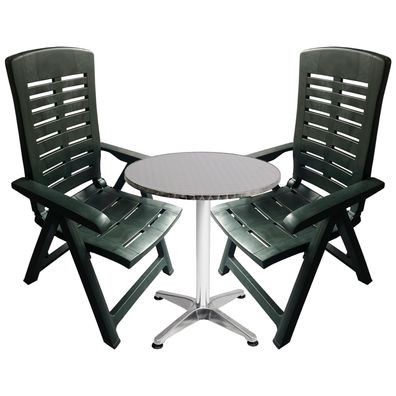 Mojawo® 3tlg. Bistrogarnitur Bistroset Ø60cm Aluminium/Kunststoff Silber/Grün