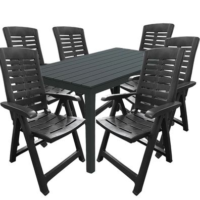 7tlg Gartenmöbel Outdoormöbel Sitzgarnitur Kunststoff Tisch 138x80cm Klappstuhl