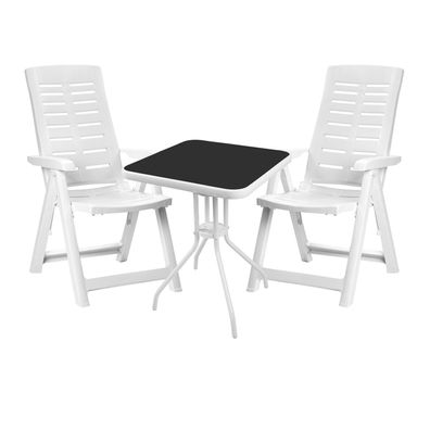 Mojawo® 3tlg. Bistroset Bistrogarnitur Balkonset Klappstühle Kunststoff weiß
