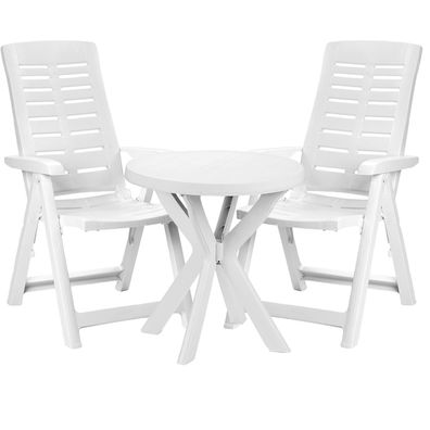 Mojawo® 3-teilige Bistrogarnitur Kunststoff Bistrotisch Rund Ø70xH72cm Weiß