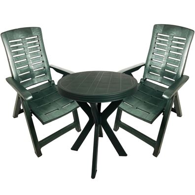 3tlg Bistrogarnitur Gartengarnitur Kunststoff Bistrotisch Rund Ø70xH72cm Grün