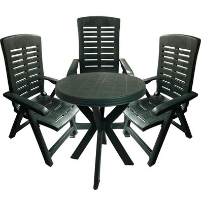 4tlg Bistrogarnitur Gartengarnitur Kunststoff Bistrotisch Rund Ø70xH72cm Grün