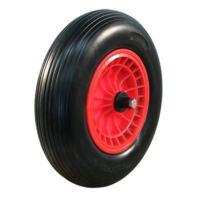 Novio PU-Reifen + Rad 4.00x8 Rillen + 2.50Ax8 Gleitlager Ø20 NL75 kunststoff, Rot,