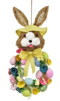 Kranz mit Kaninchen und Eiern gelb 57x25 cm