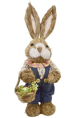 Strohkaninchen mit Korb 33x13 cm