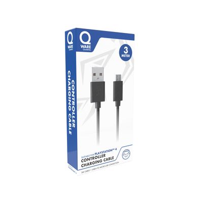 Qware USB Kabel 3m – Ladekabel kompatibel mit PlayStation 4 für unterbrechungsfrei