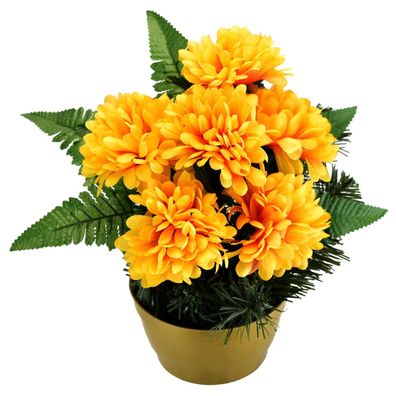 Herbstschale mit gelben Chrysanthemen und Farnen 23 x 22 cm