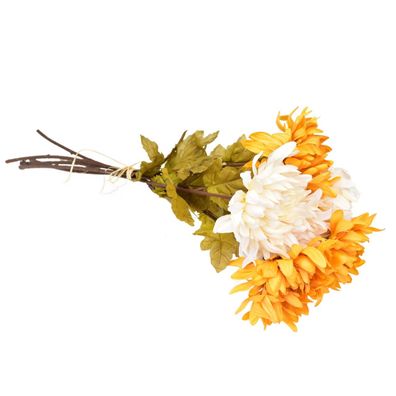 Blumenstrauß aus orangefarbenen und cremefarbenen Chrysanthemen 6 Stück, 70 cm
