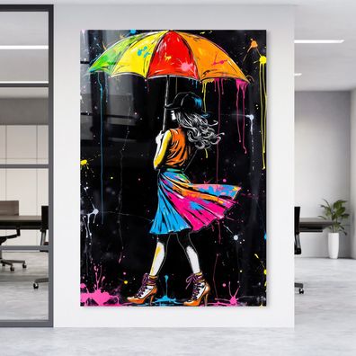 Mädchen mit Regenschir Pop-Art Kunst Banksy Wandbild Leinwand, Acrylglas, Poster Nr2