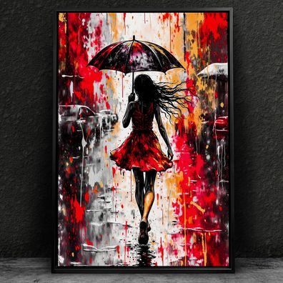 Mädchen mit Regenschir Pop-Art Kunst Banksy Wandbild Leinwand, Acrylglas, Poster Nr5