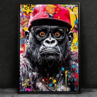 Hip Hop, Bunter Affe Gorilla, Kunst, Wandbild Tier in Leinwand, Acrylglas, Poster Nr2