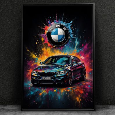 BMW Sportwagen Auto Kunst, Wandbild Leinwand, Acrylglas oder Poster Bild Deko Nr3