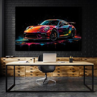 Porsche Sportwagen Auto Kunst, Wandbild Leinwand, Acrylglas oder Poster Bild Deko Nr1