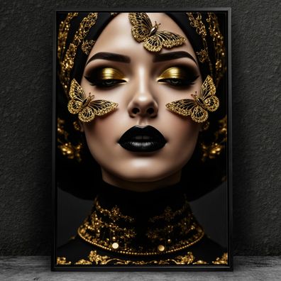 Modefrau mit goldenem Make-up - Wandbild Kunst Leinwand, Acrylglas, Poster deko Nr3