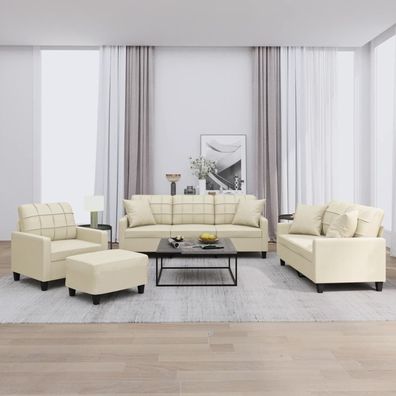 vidaXL 4-tlg. Sofagarnitur mit Kissen Creme Kunstleder