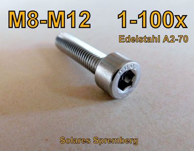 Zylinderschraube M8 M10 M12 Edelstahl Innensechskant DIN 912 A2-70 Zylinderkopf ETA