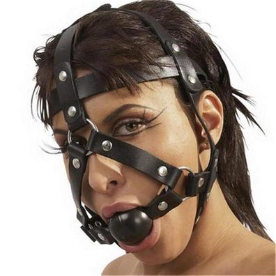 Leder Kopfgeschirr Riemen mit Mundknebel Ø4cm Schwarz