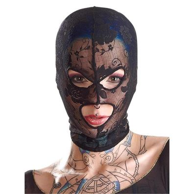 Kopfmaske Spitze enganliegend mit Öffnungen für Mund & Augen schwarz