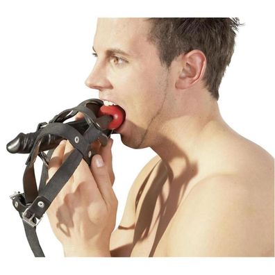 Strap On Umschnall Kopfgeschirr Dildo und Mundknebel Schwarz