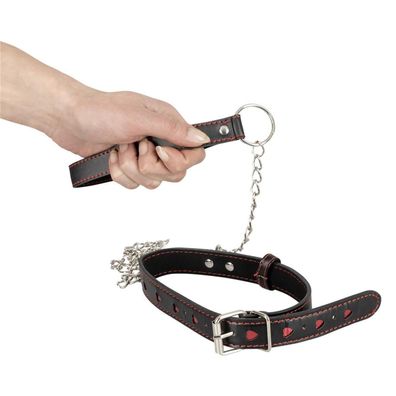 Halsfessel Lederlook mit Leine und Schlaufe 78cm lang