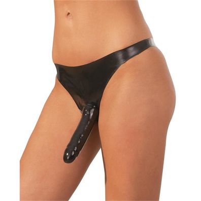 Latex Slips mit 2 Penis Dildos innen außen schwarz