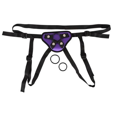 Universal Harness + 3 Ringe Umschnall Strap On lila/schwarz