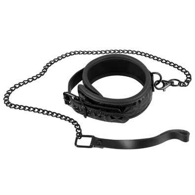 Halsfessel mit Leine und Handschlaufe 88cm lang Schwarz