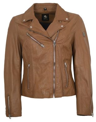 OTTO KERN - Damen Lederjacke Bikerjacke Lammnappa cognac