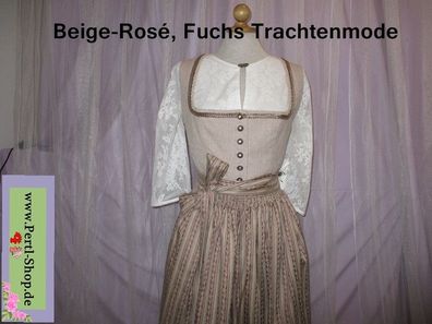 Dirndl mit Schürze, Gr. 44, Neu, Leinenoptik, Farbe: Beige/Rosé, Fuchs Trachtenmode