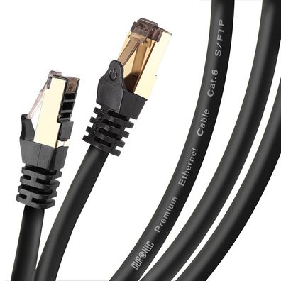Duronic CAT8 BK 3m Ethernet-Kabel 40Gbps RJ45 LAN Netzwerkkabel S/FTP 2000MHz