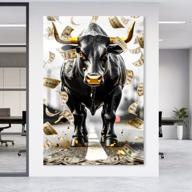 Bitcoin Stier in Gold, Forex Deko Wandbild Kunst Leinwand, Acrylglas oder Poster Nr13