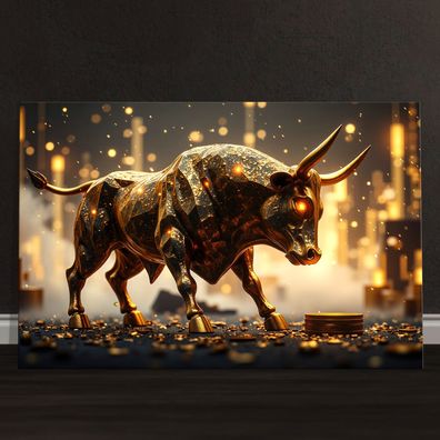 Bitcoin Stier in Gold, Forex Deko Wandbild Kunst Leinwand, Acrylglas oder Poster Nr14
