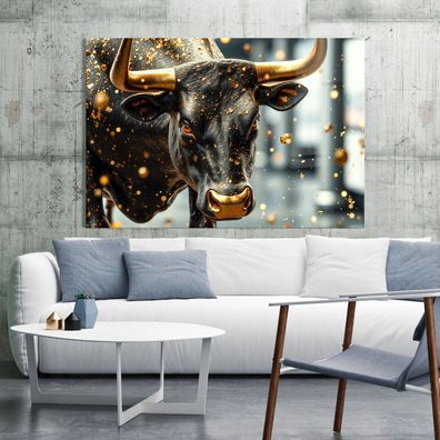 Bitcoin Stier in Gold, Forex Deko Wandbild Kunst Leinwand, Acrylglas oder Poster Nr15
