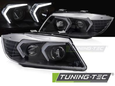 Upgrade+" Design LED Angel Eyes Scheinwerfer Set für BMW 3er E90/E91 05-08 schwarz