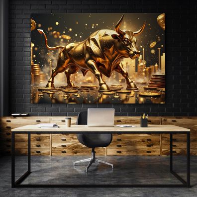 Bitcoin Stier in Gold, Forex Deko Wandbild Kunst Leinwand, Acrylglas oder Poster Nr18