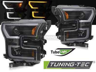 LED Tagfahrlicht Design Scheinwerfer Set für Ford F150 MK13 14-17 schwarz mit LED Bl