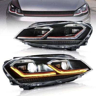 LED Tagfahrlicht Scheinwerfer für VW Golf 7 12-17 schwarz/rot im Facelift Design mit